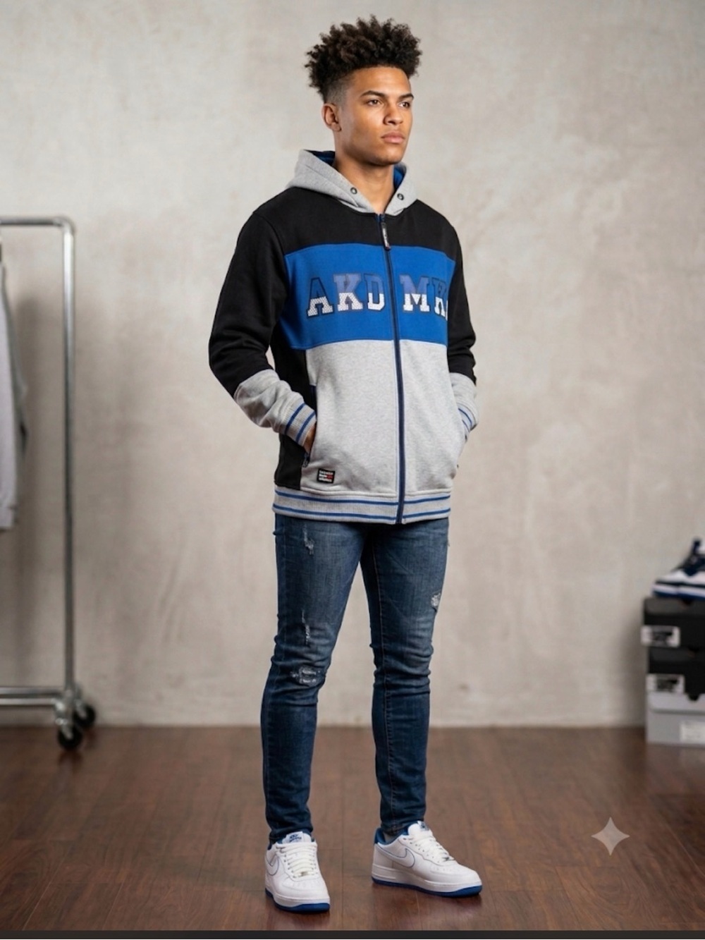 VTG Y2K Akademiks full zip hoodie color-block streetwear XXL.
